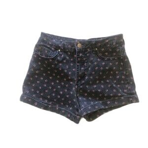Forever 21 Premium Denim Shorts Black Pink Floral Jean Shorts Size 27